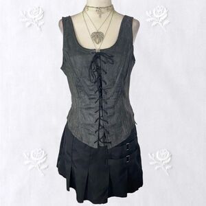 Frederick's Of Hollywood Rare Vintage Grunge Gothic Gray Black Corset Top L